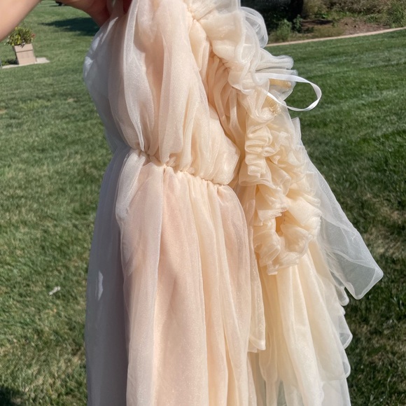 Peach flowy mesh babydoll dress with ruffles - Picture 6 of 9